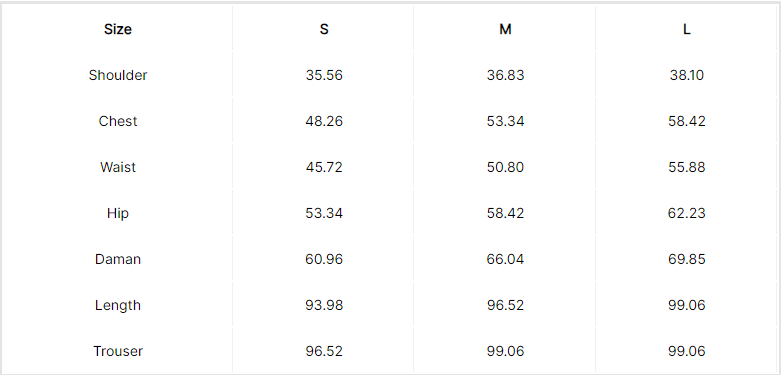 size guide cm